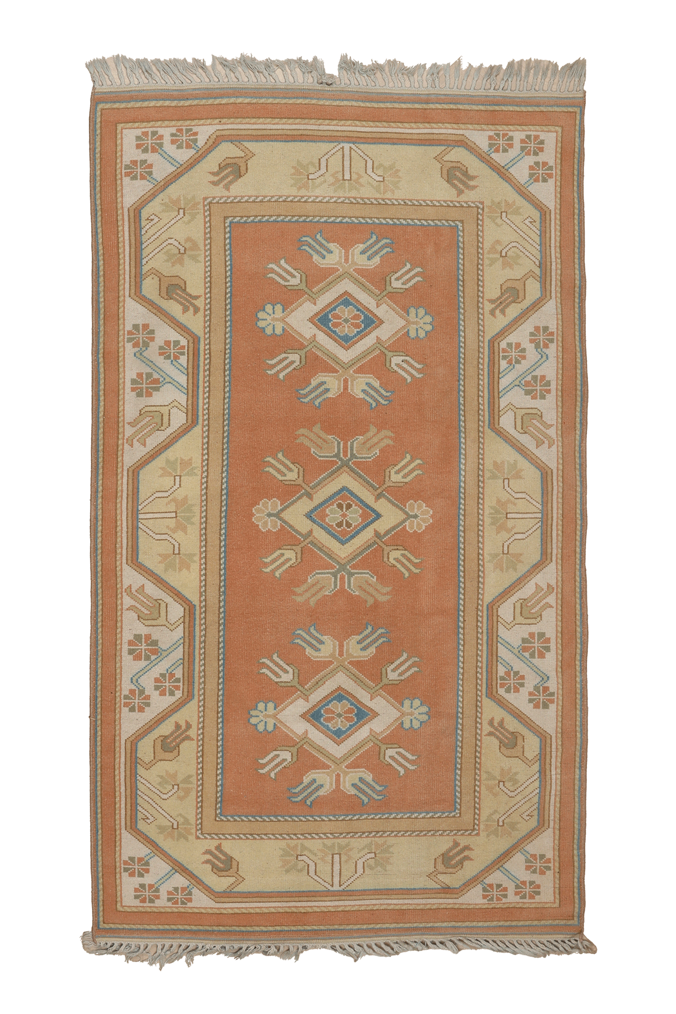 Vintage Muğla Turkish Runner Rug 3x6 ft — Orange & Beige Geometric