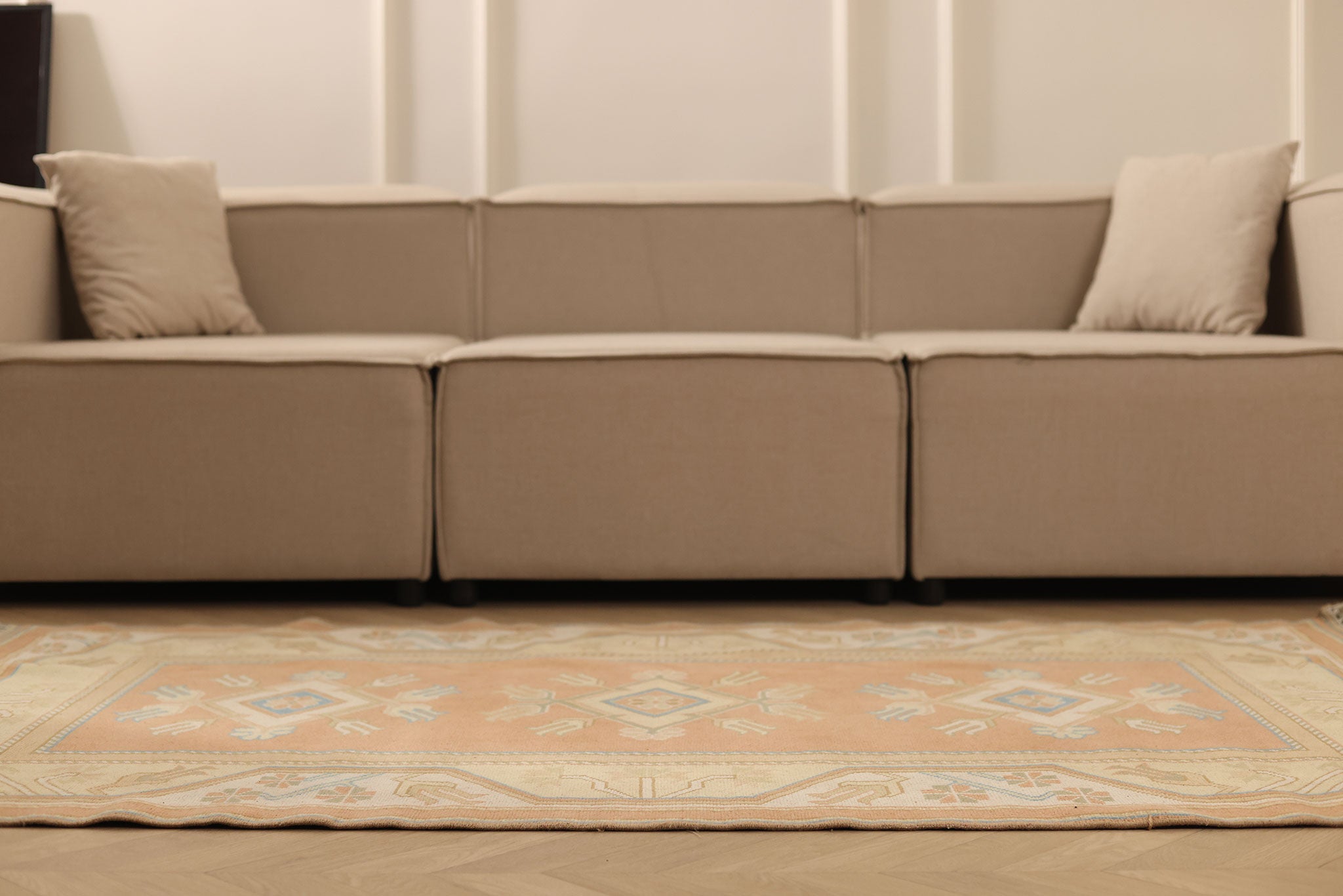 Vintage Muğla Turkish Runner Rug 3x6 ft — Orange & Beige Geometric