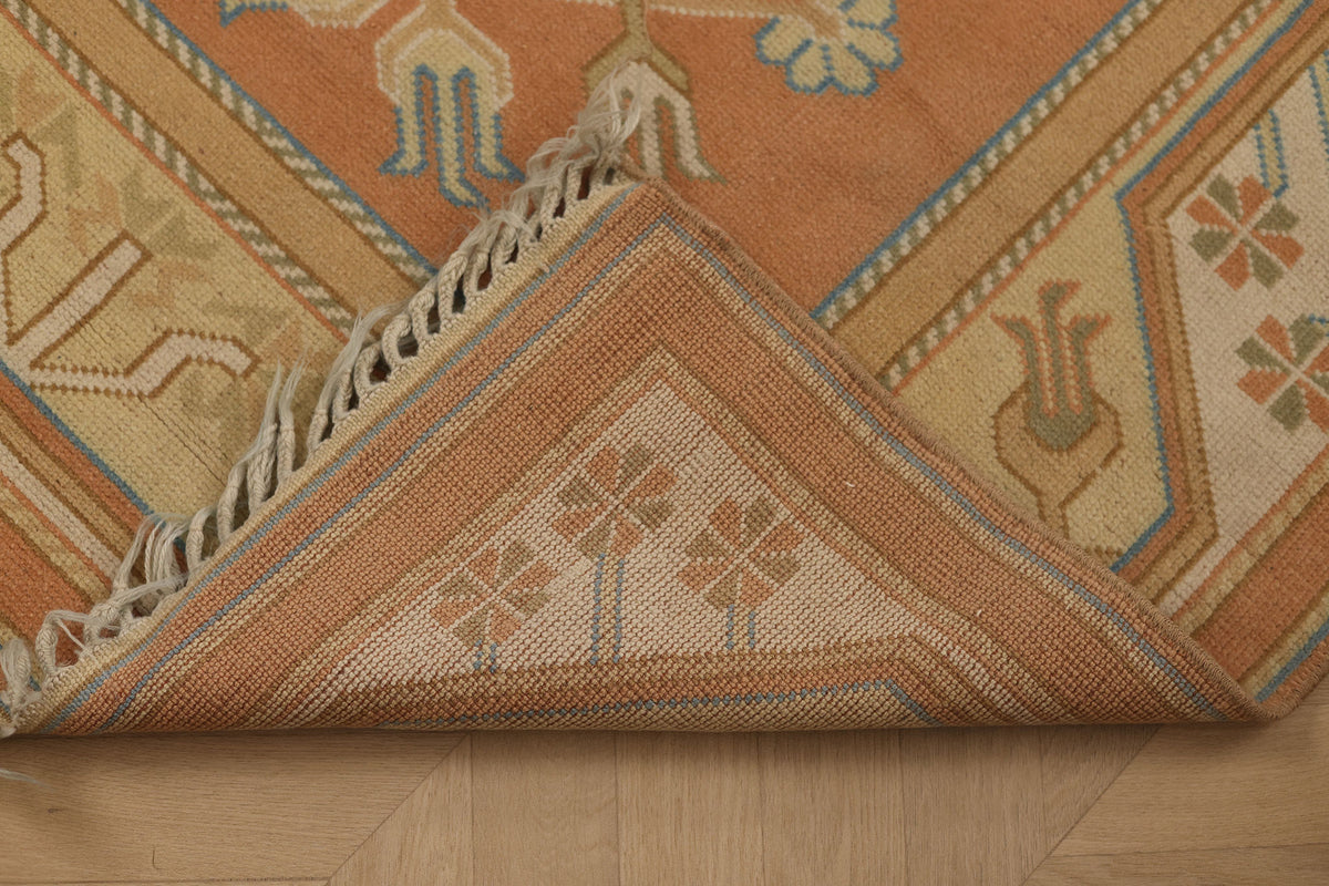 Vintage Muğla Turkish Runner Rug 3x6 ft — Orange & Beige Geometric
