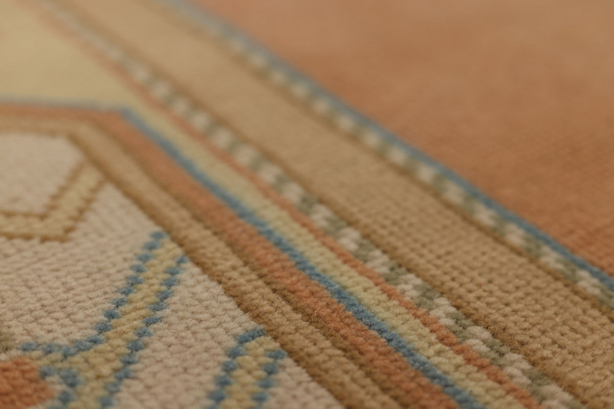 Vintage Muğla Turkish Runner Rug 3x6 ft — Orange & Beige Geometric