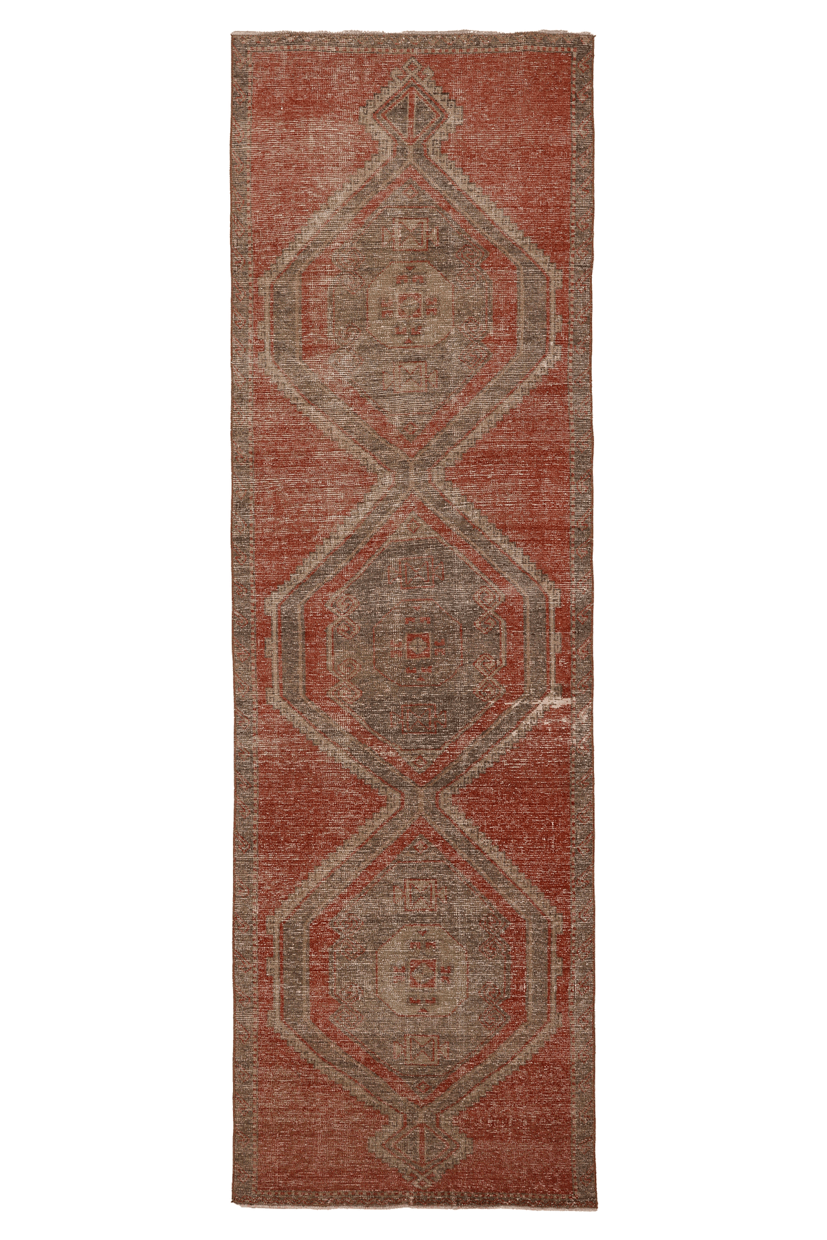 Vintage Malatya Turkish Runner Rug 3x12 ft — Red & Brown Geometric (No. 55662)