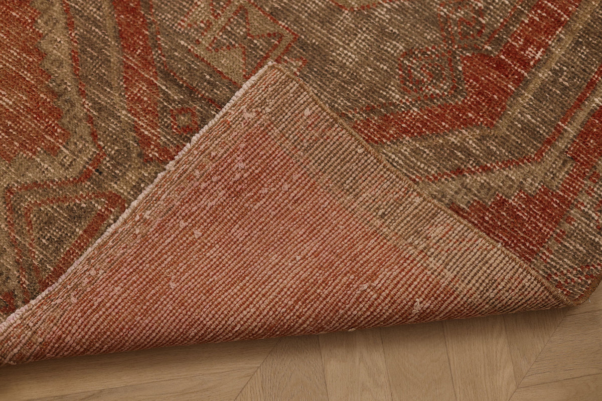Vintage Malatya Turkish Runner Rug 3x12 ft — Red & Brown Geometric (No. 55662)