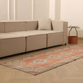 Vintage Niğde Turkish Runner Rug 3x9 ft — Orange & Gray Geometric