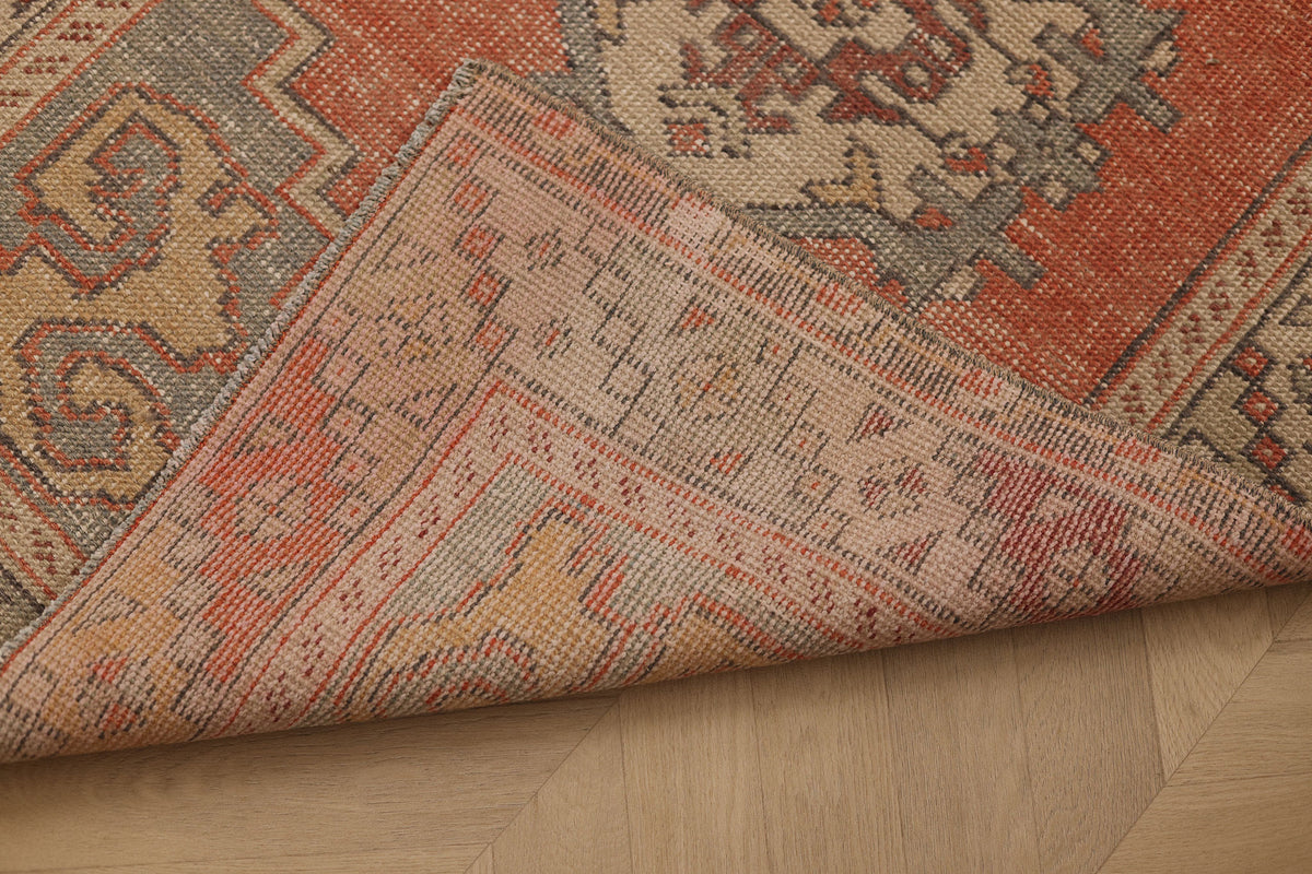 Vintage Niğde Turkish Runner Rug 3x9 ft — Orange & Gray Geometric