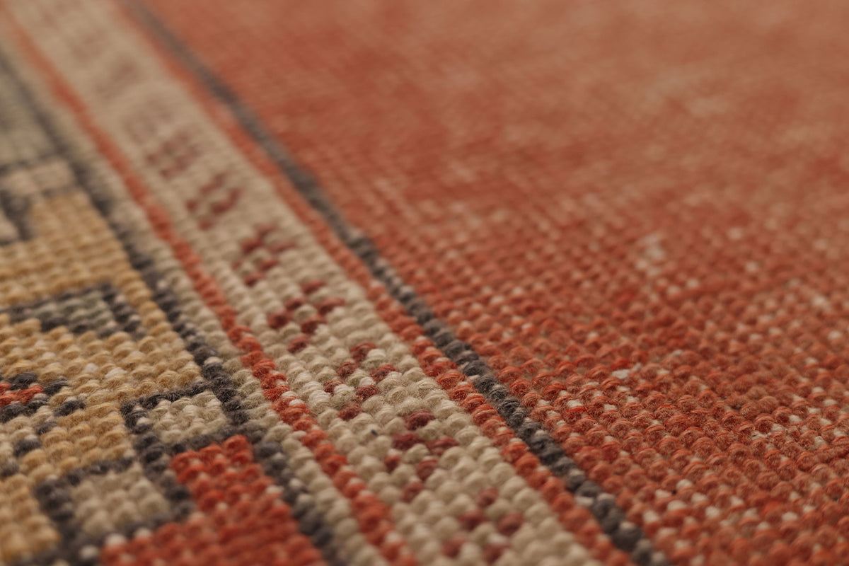 Vintage Niğde Turkish Runner Rug 3x9 ft — Orange & Gray Geometric