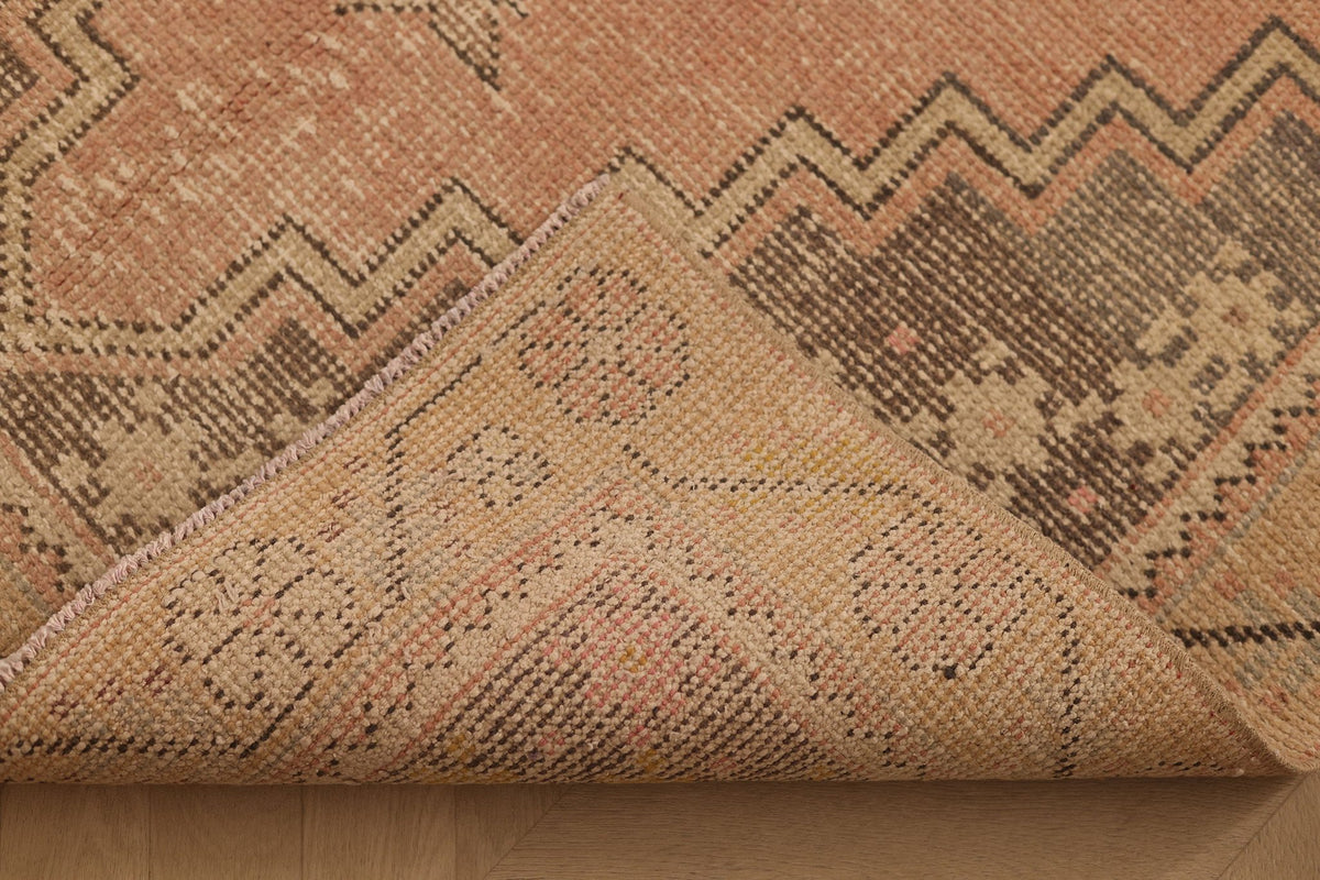 Vintage Nevşehir Turkish Area Rug 4x8 ft — Orange & Beige Geometric