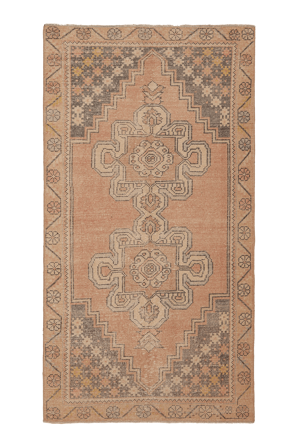 Vintage Nevşehir Turkish Area Rug 4x8 ft — Orange & Beige Geometric