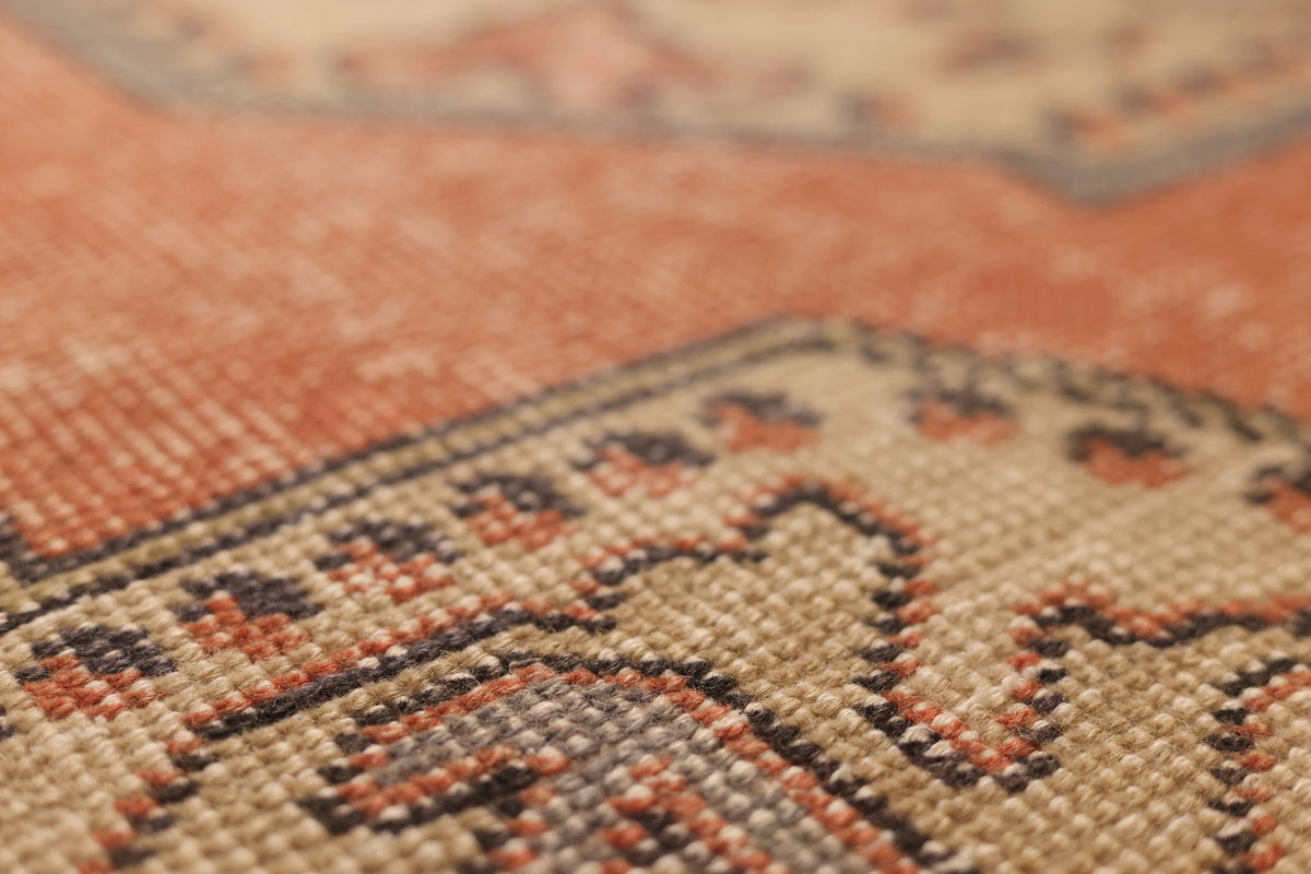 Vintage Nevşehir Turkish Area Rug 4x7 ft — Red & Beige Geometric