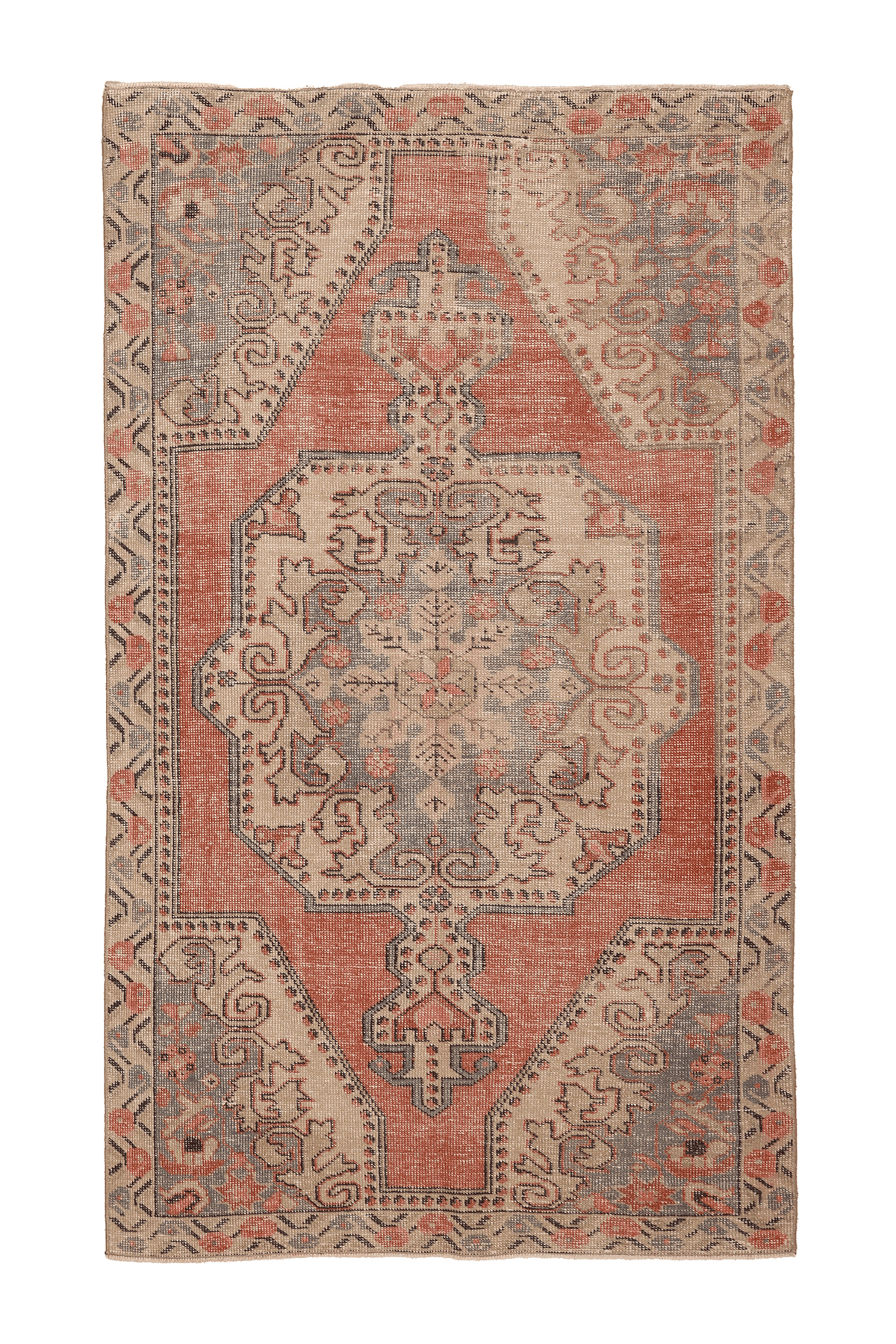 Vintage Nevşehir Turkish Area Rug 4x7 ft — Red & Beige Geometric