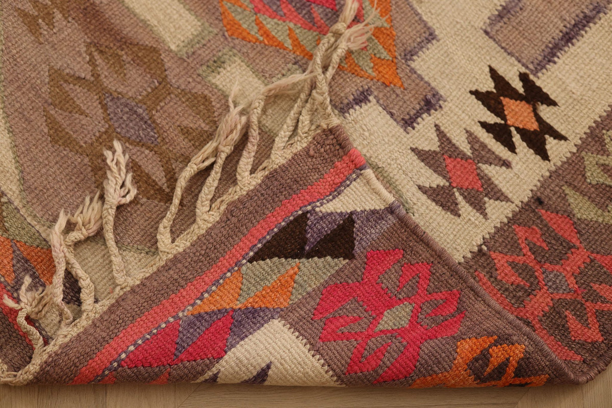 Vintage Southeastern Persian Style Kilim Runner Rug 3x11 ft — Beige & Brown Geometric