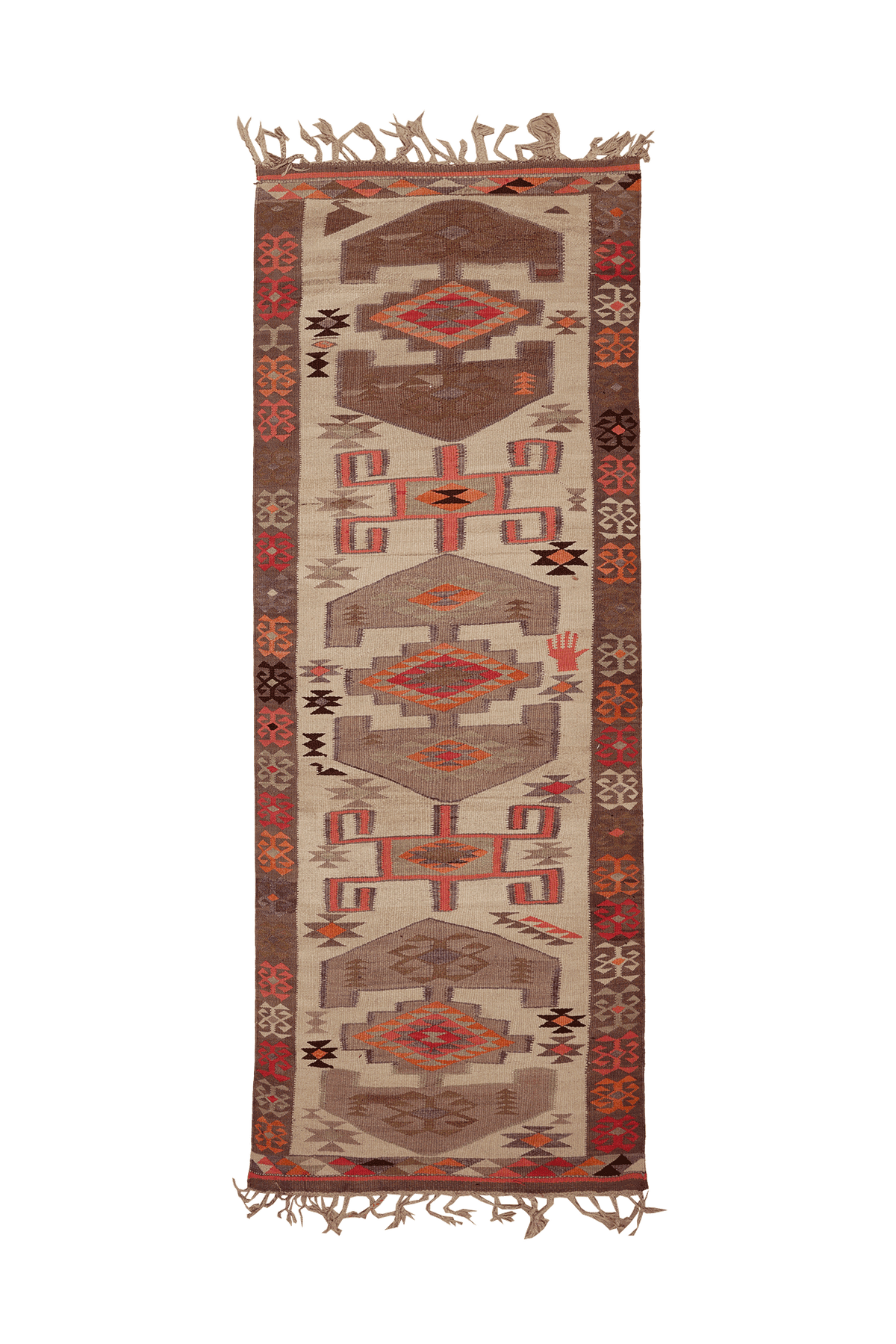 Vintage Southeastern Persian Style Kilim Runner Rug 3x11 ft — Beige & Brown Geometric