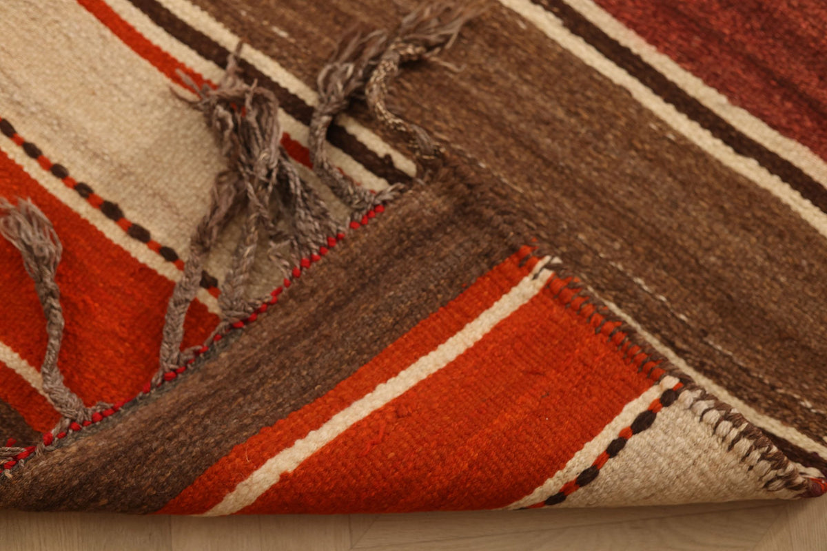 Vintage Southeastern Persian Style Kilim Runner Rug 3x11 ft — Red & Brown Stripped