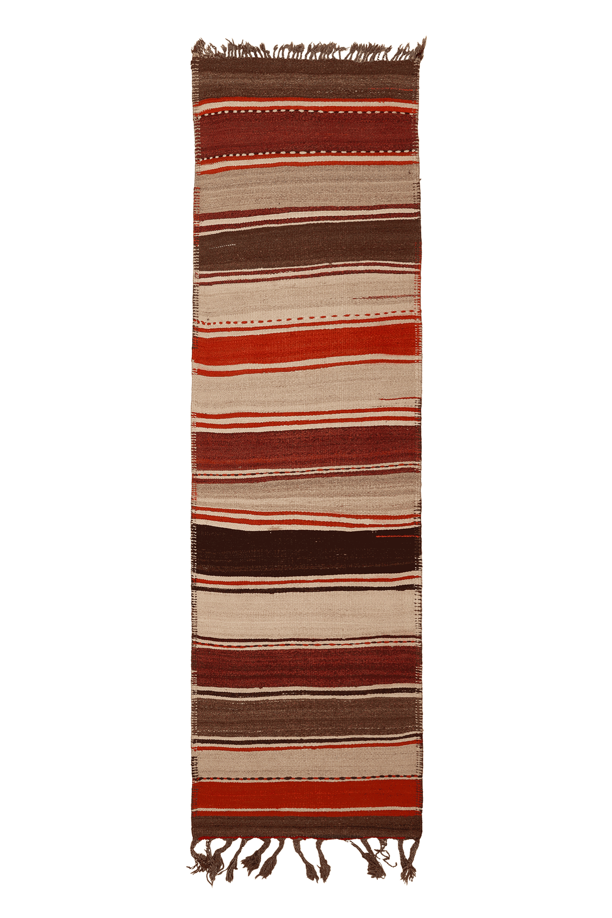 Vintage Southeastern Persian Style Kilim Runner Rug 3x11 ft — Red & Brown Stripped