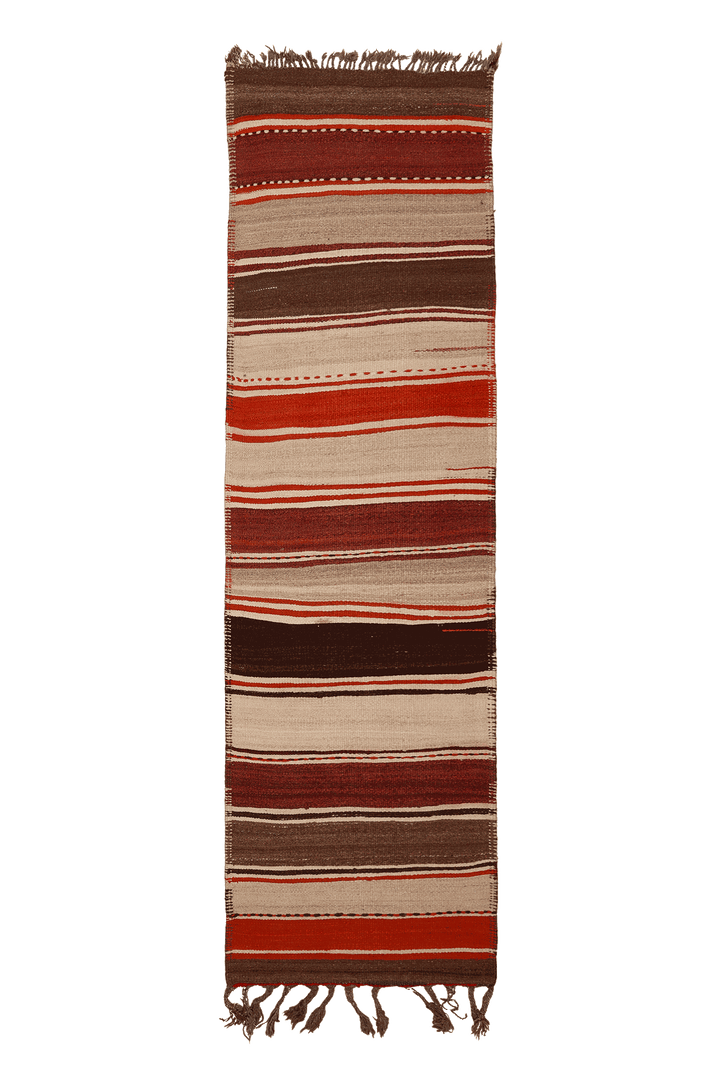 Vintage Southeastern Persian Style Kilim Runner Rug 3x11 ft — Red & Brown Stripped