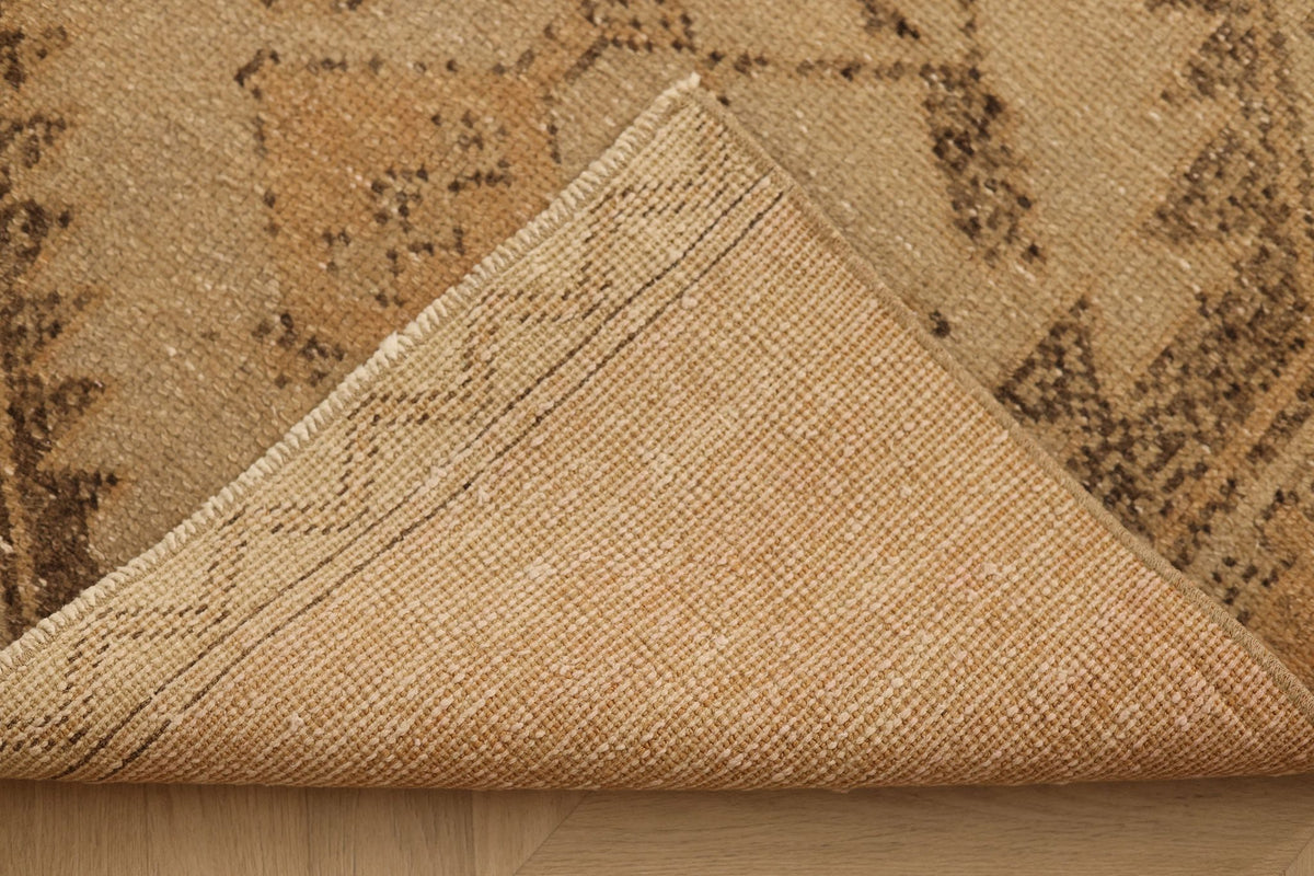Vintage Malatya Turkish Runner Rug 3x12 ft — Beige & Brown Geometric