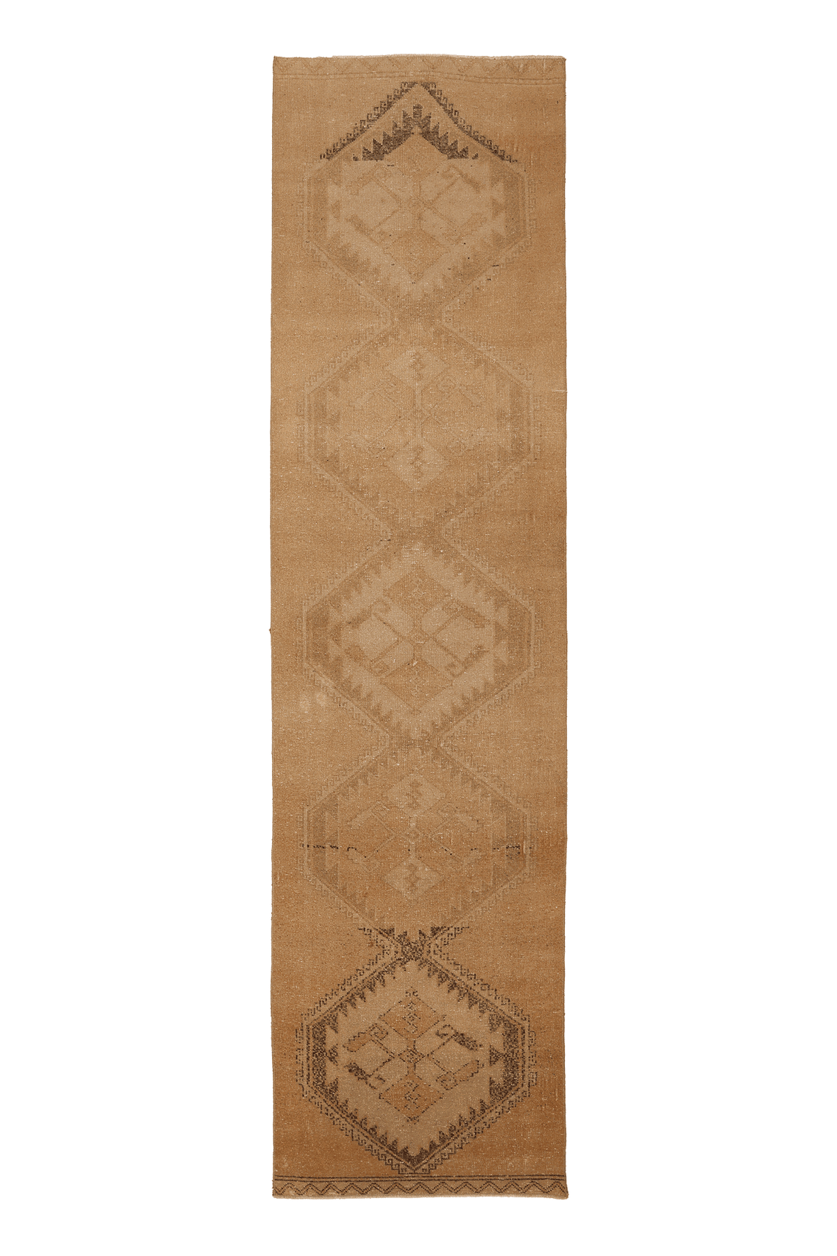 Vintage Malatya Turkish Runner Rug 3x12 ft — Beige & Brown Geometric