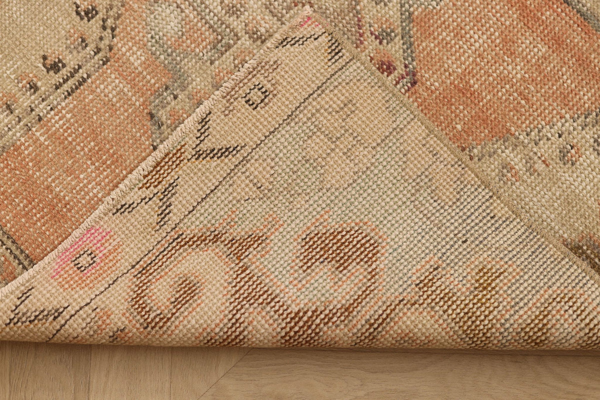 Vintage Nevşehir Turkish Area Rug 3x7 ft — Orange & Beige Floral