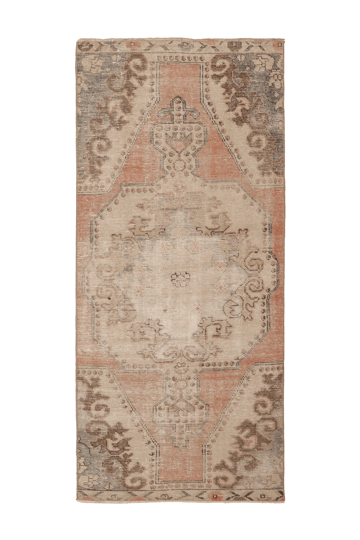 Vintage Nevşehir Turkish Area Rug 3x7 ft — Orange & Beige Floral