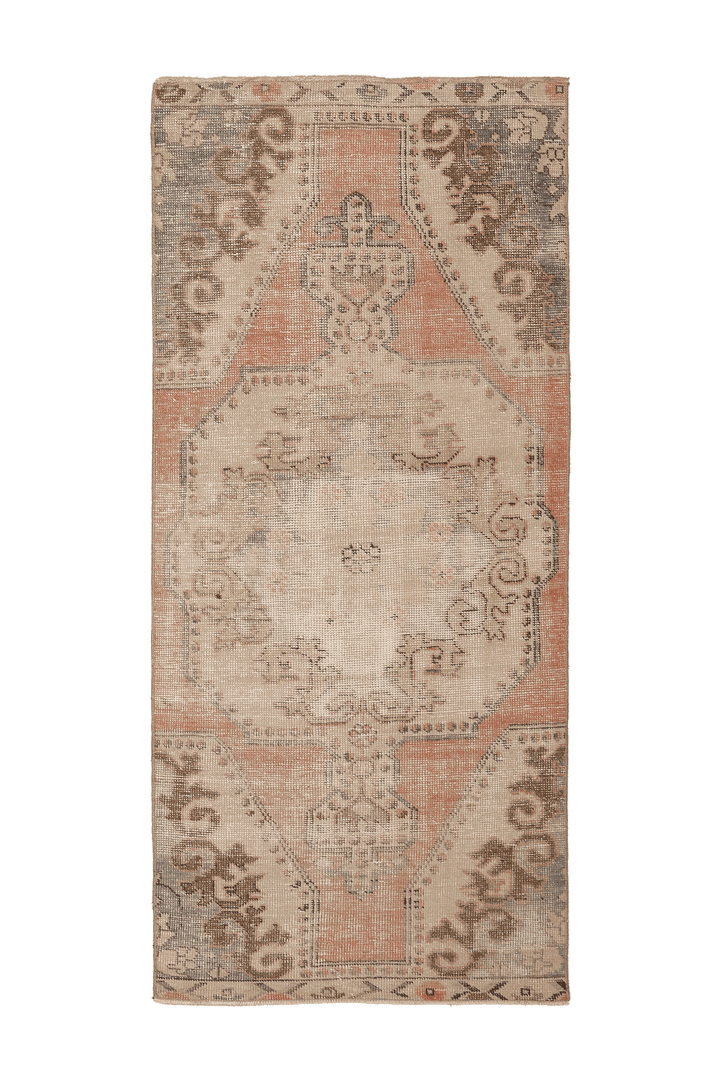 Vintage Nevşehir Turkish Area Rug 3x7 ft — Orange & Beige Floral