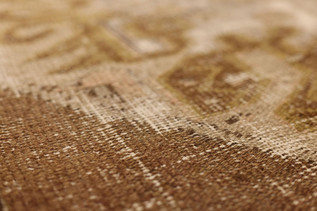 Vintage Elazığ Turkish Area Rug 3x7 ft — Brown & Beige Distressed