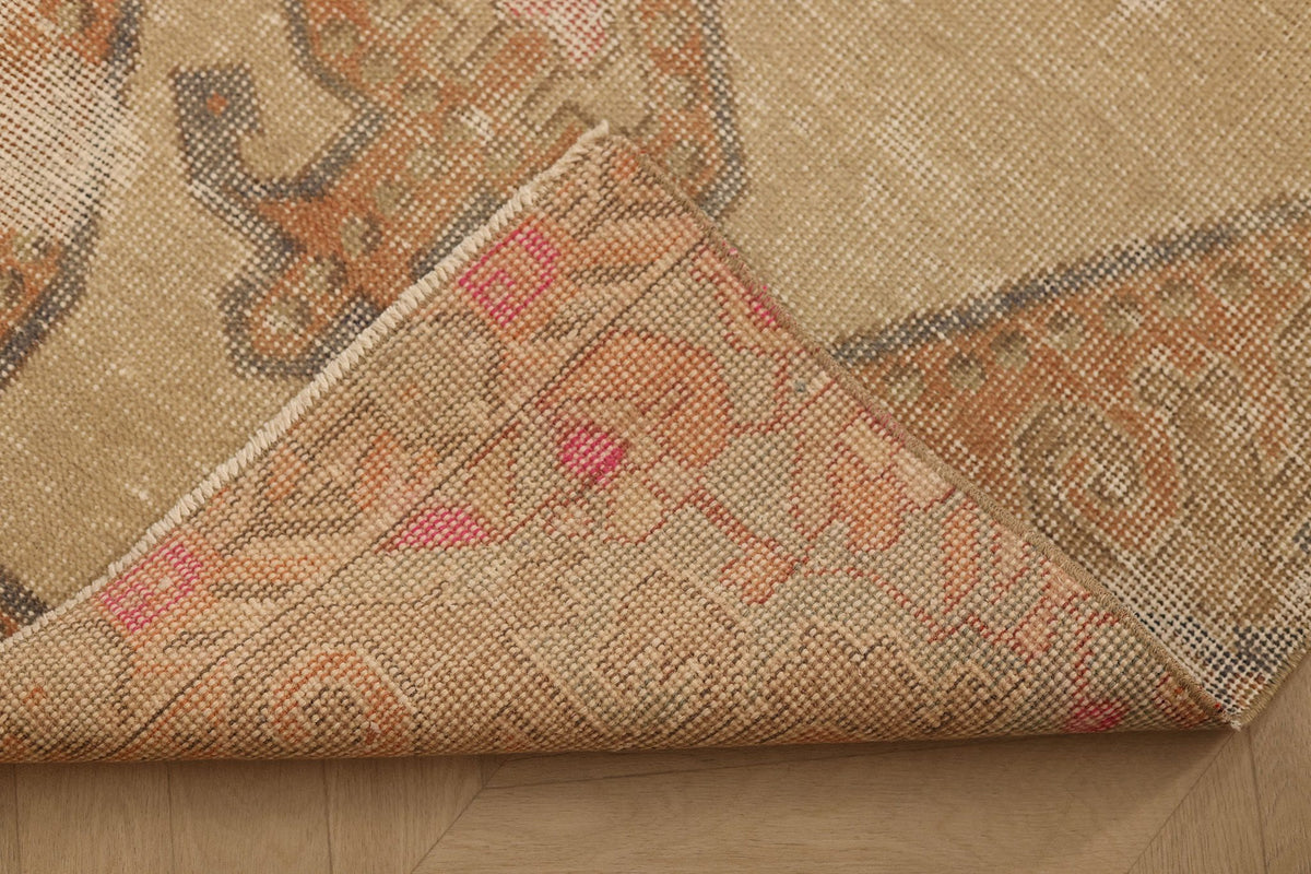 Vintage Nevşehir Turkish Runner Rug 3x7 ft — Beige & Brown Geometric