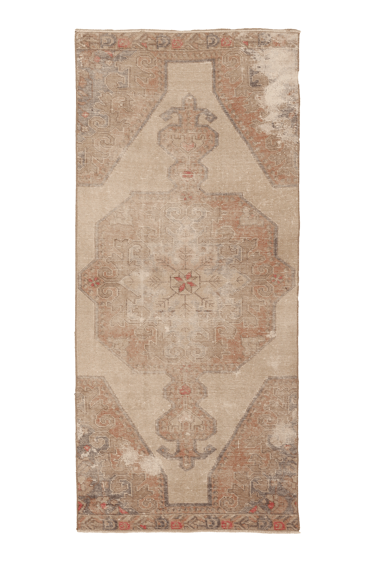 Vintage Nevşehir Turkish Runner Rug 3x7 ft — Beige & Brown Geometric