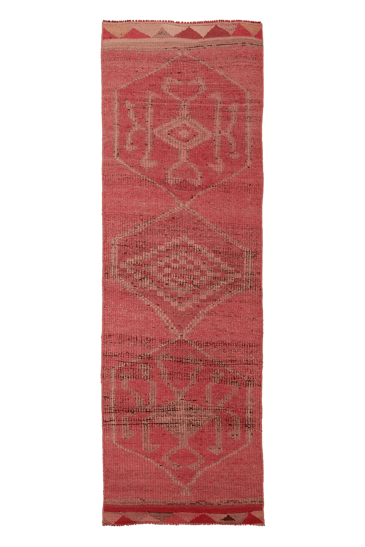 Vintage Southeastern Persian Style Runner Rug 3x9 ft — Red & Beige Geometric