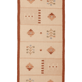 Vintage Uşak Turkish Runner Rug 3x6 ft — Beige & Brown Geometric