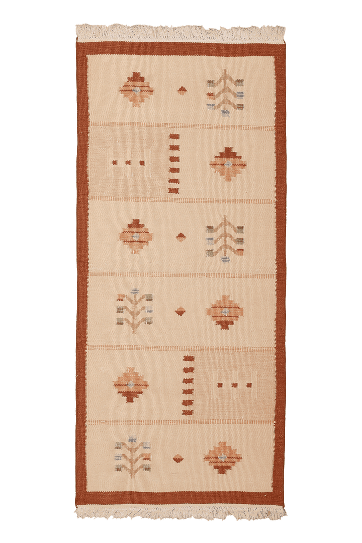 Vintage Uşak Turkish Runner Rug 3x6 ft — Beige & Brown Geometric