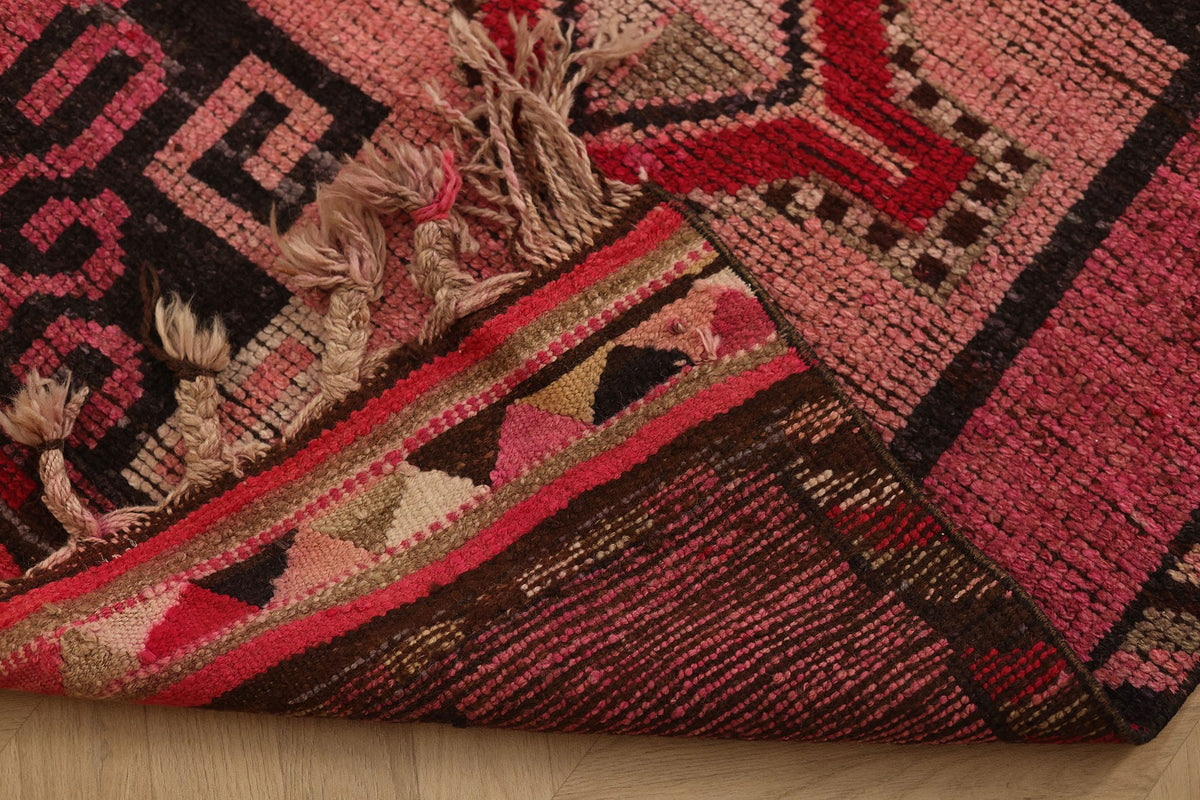 Vintage Southeastern Persian Style Runner Rug 3x11 ft — Pink & Brown Geometric