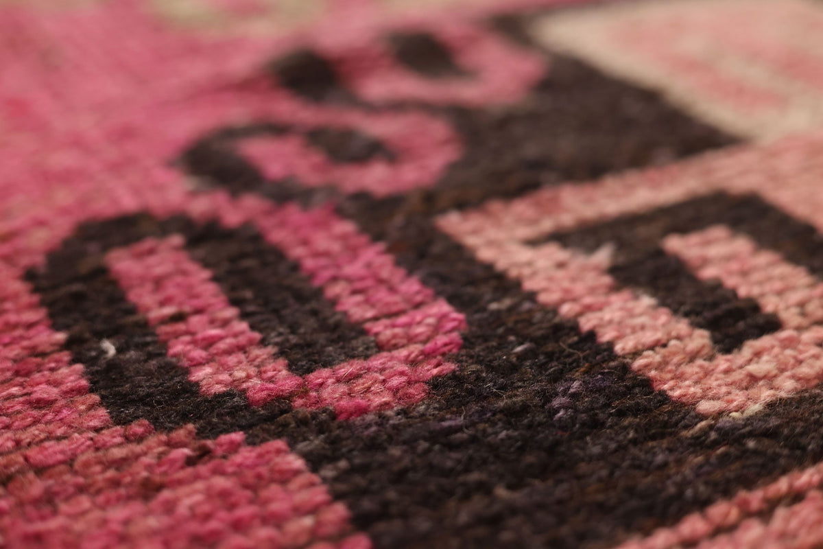 Vintage Southeastern Persian Style Runner Rug 3x11 ft — Pink & Brown Geometric