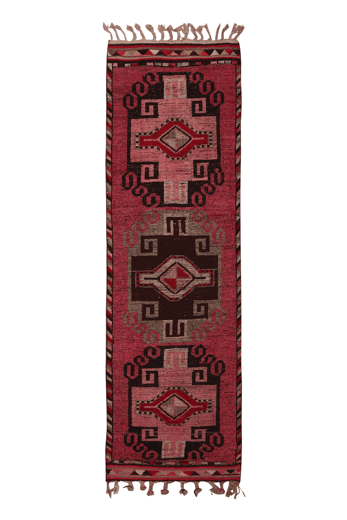 Vintage Southeastern Persian Style Runner Rug 3x11 ft — Pink & Brown Geometric