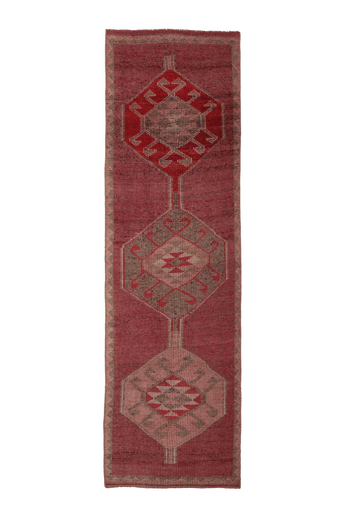 Vintage Southeastern Persian Style Runner Rug 3x10 ft — Red & Brown Geometric