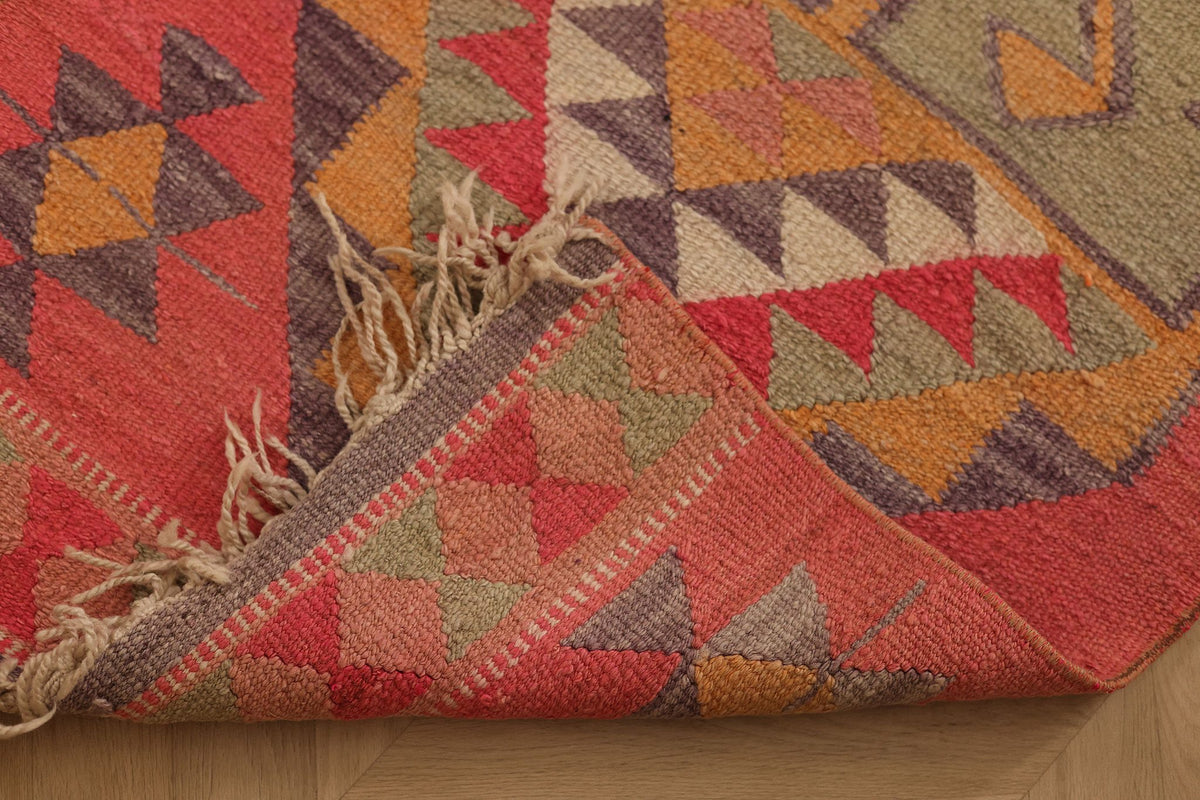 Vintage Southeastern Persian Style Kilim Runner Rug 2x11 ft — Red & Orange Geometric