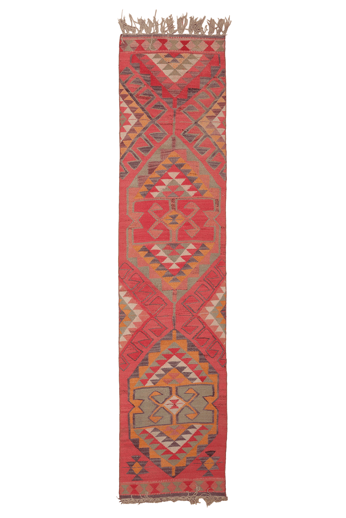 Vintage Southeastern Persian Style Kilim Runner Rug 2x11 ft — Red & Orange Geometric
