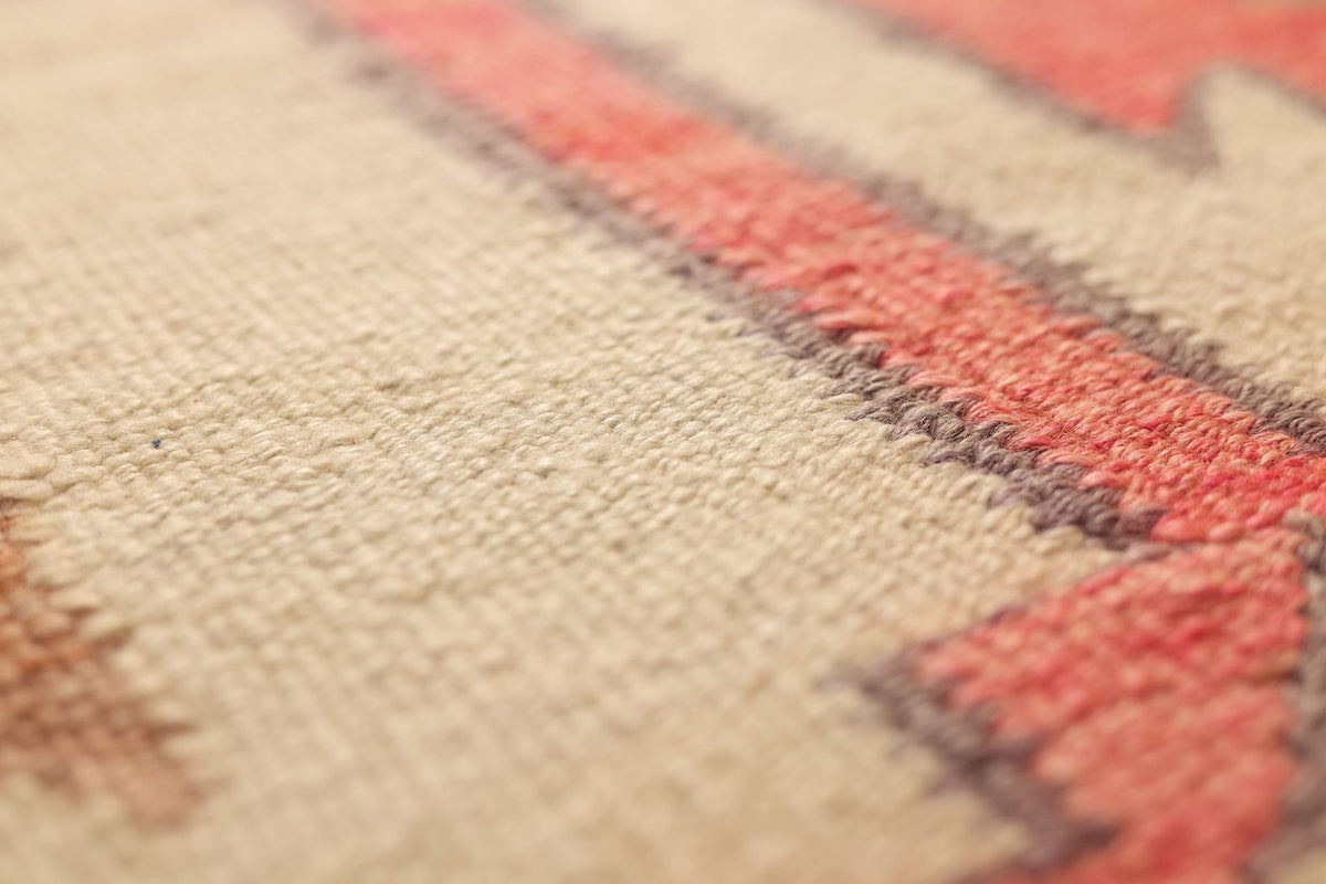 Vintage Southeastern Persian Style Kilim Runner Rug 4x11 ft — Beige & Orange Geometric