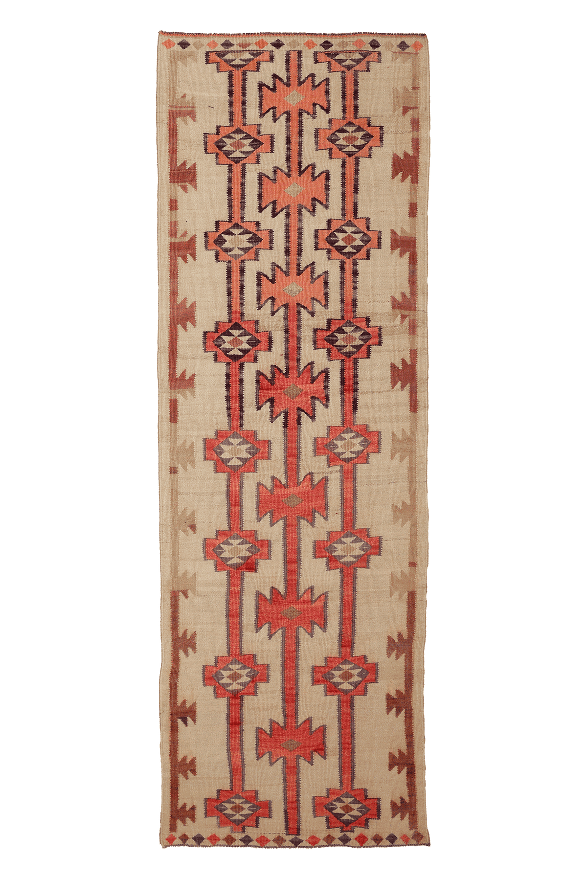 Vintage Southeastern Persian Style Kilim Runner Rug 4x11 ft — Beige & Orange Geometric