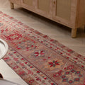 Beige, handmade Persian-style runner rug with maximalist floral patterns in a wool-cotton blend, 2.7 x 12.9 ft.