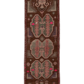Vintage Kars Turkish Runner Rug 2x10 ft — Brown & Green Geometric