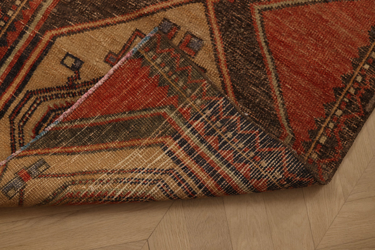 Vintage Malatya Turkish Runner Rug 2x10 ft — Red & Beige Geometric (No. 55841)