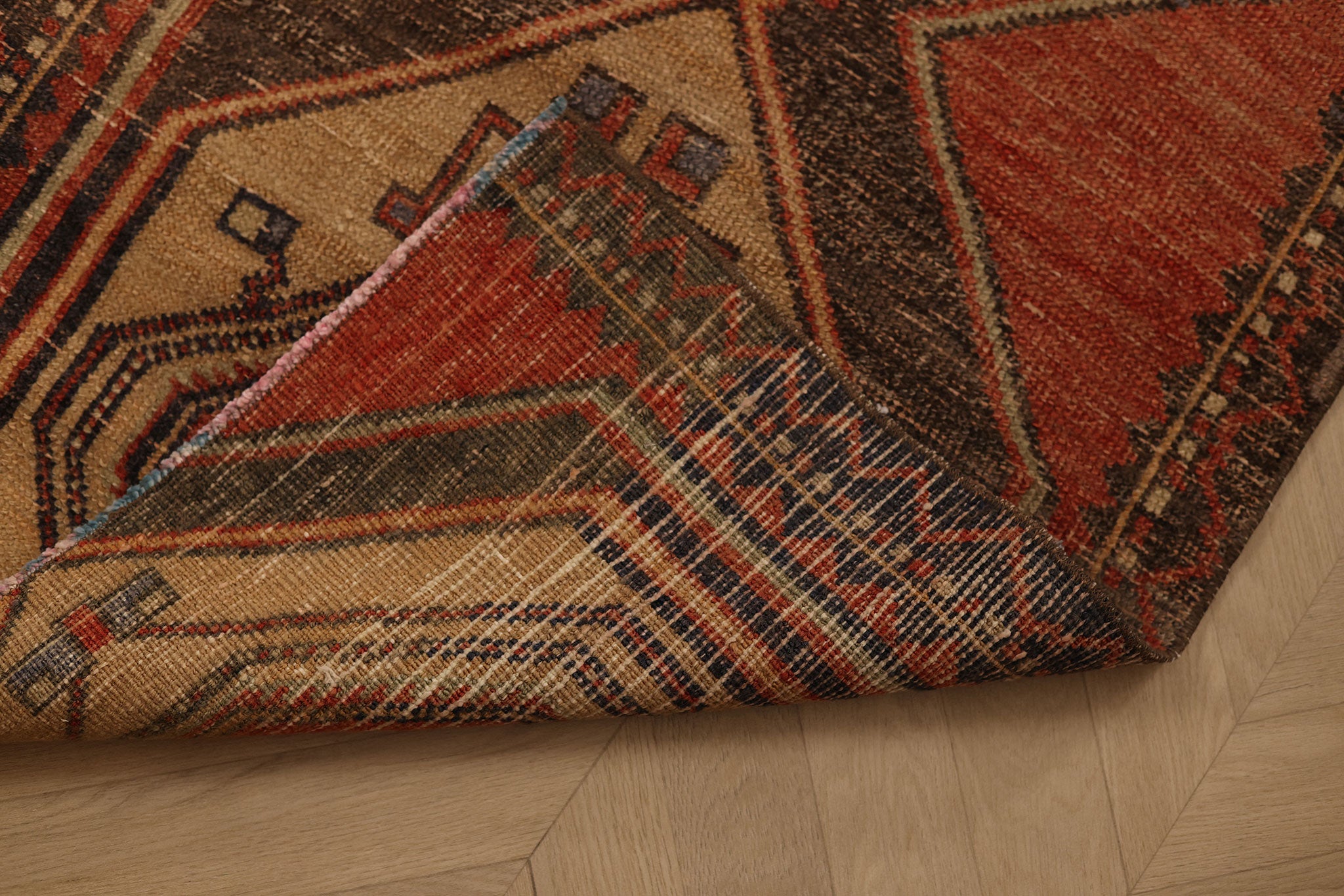 Vintage Malatya Turkish Runner Rug 2x10 ft — Red & Beige Geometric (No. 55841)