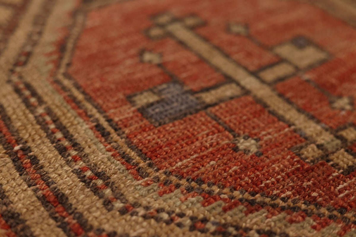 Vintage Malatya Turkish Runner Rug 2x10 ft — Red & Beige Geometric (No. 55841)