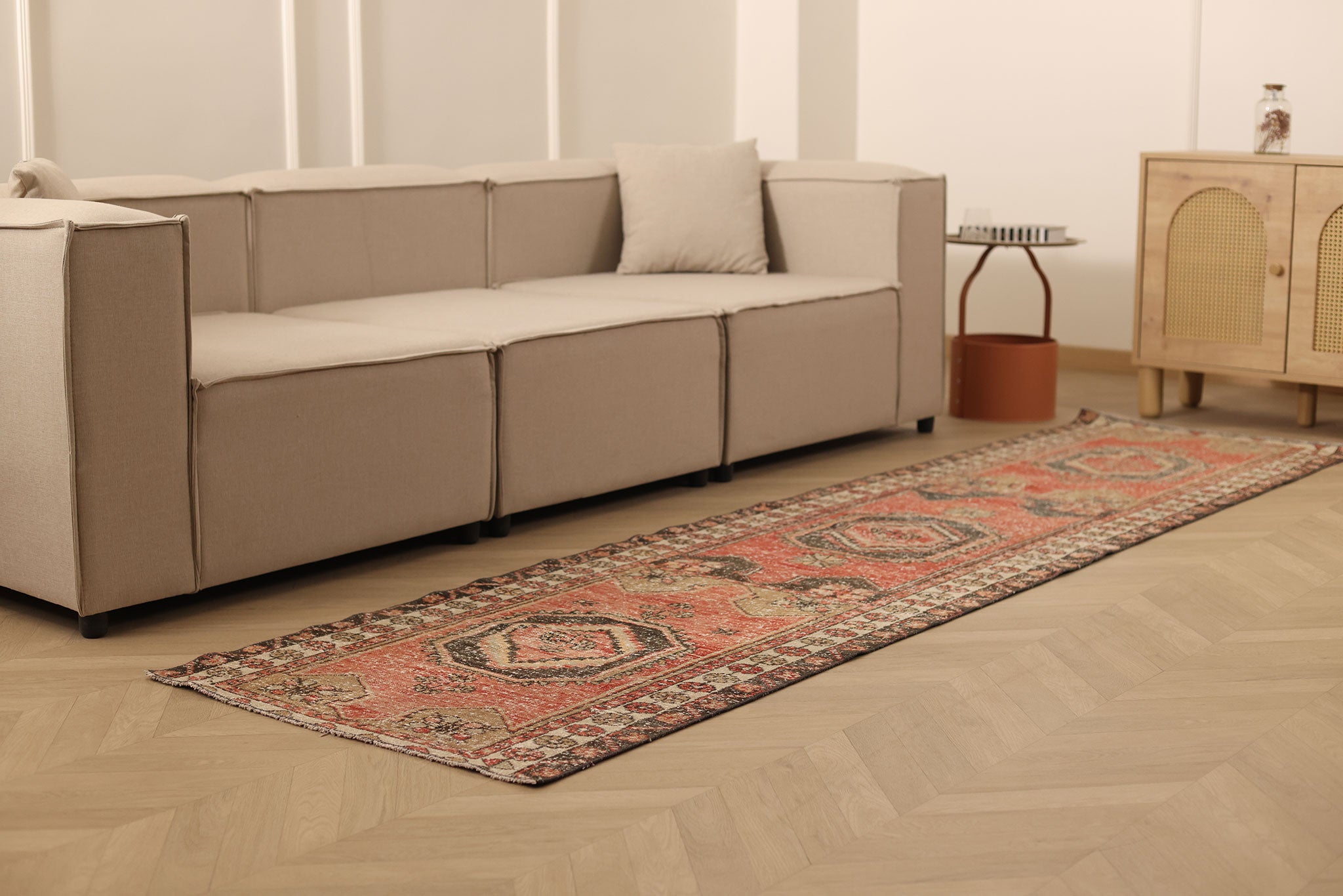 Vintage Malatya Turkish Runner Rug 2x10 ft — Red & Brown Geometric (No. 55843)