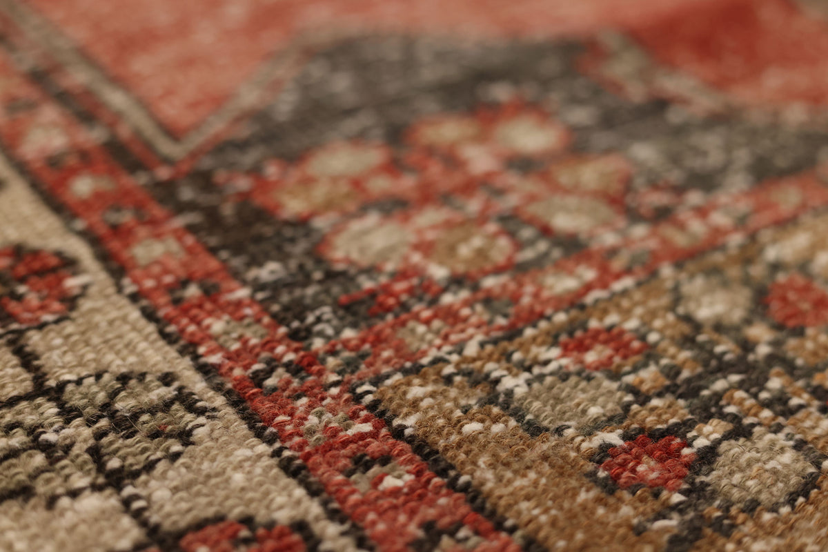 Vintage Malatya Turkish Runner Rug 2x10 ft — Red & Brown Geometric (No. 55843)