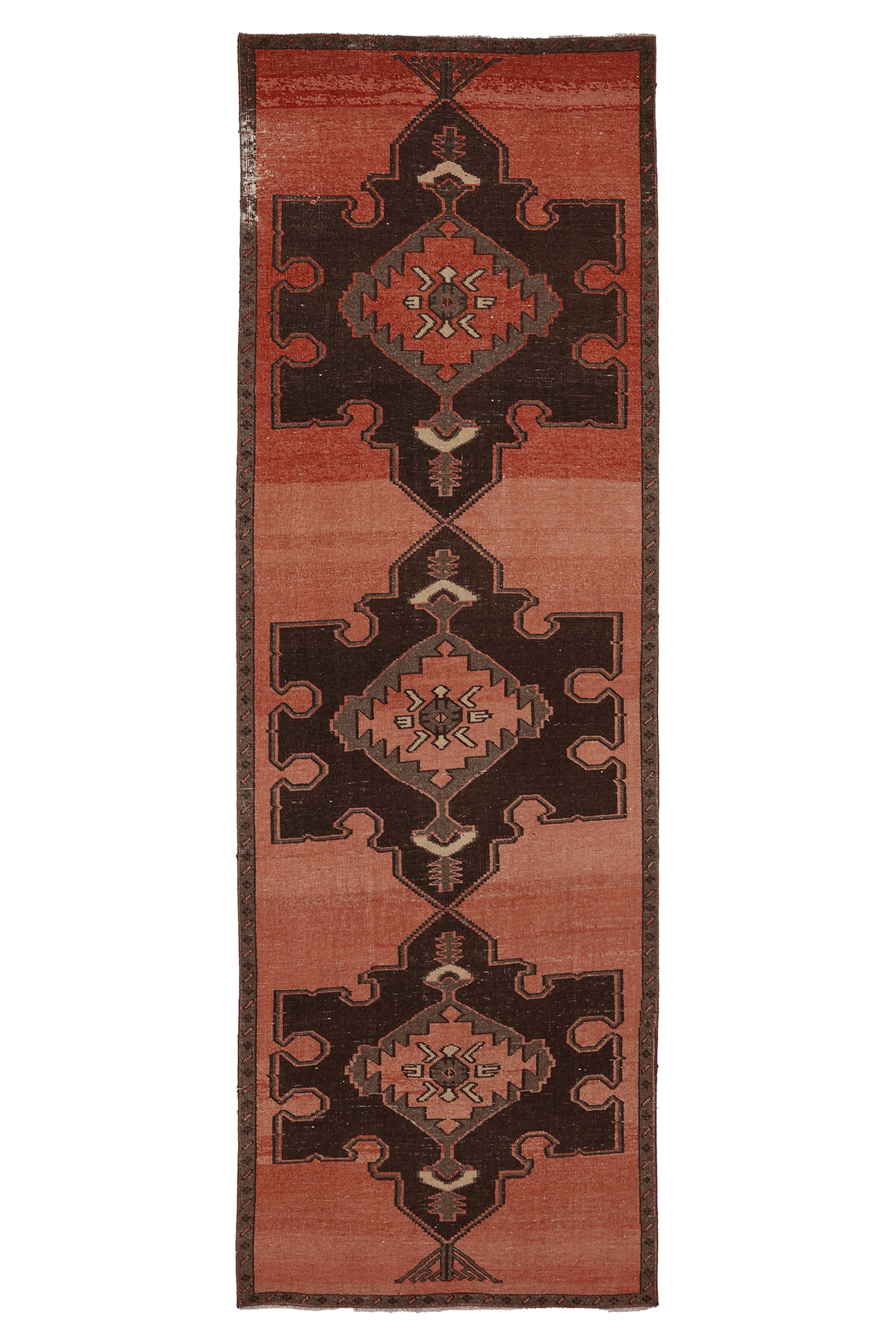 Vintage Malatya Turkish Runner Rug 3x10 ft — Red & Brown Geometric (No. 55866)