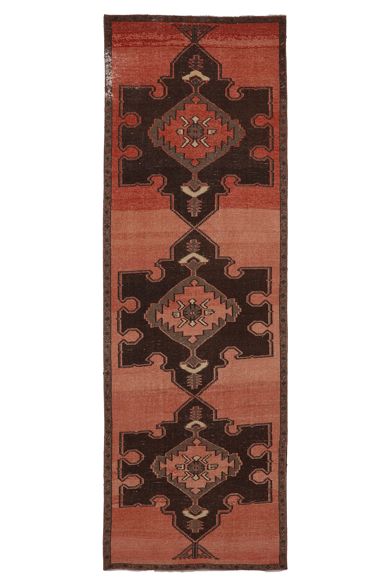 Vintage Malatya Turkish Runner Rug 3x10 ft — Red & Brown Geometric (No. 55866)
