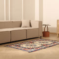 Vintage Balıkesir Turkish Area Rug 4x6 ft — Beige & Blue Geometric
