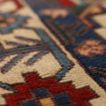 Vintage Balıkesir Turkish Area Rug 4x6 ft — Beige & Blue Geometric