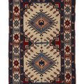 Vintage Balıkesir Turkish Area Rug 4x6 ft — Beige & Blue Geometric