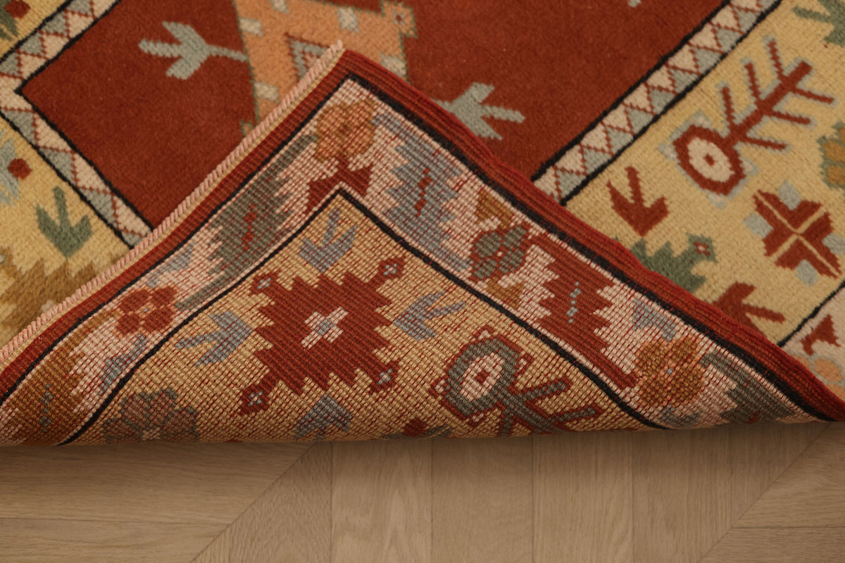 Vintage Muğla Turkish Runner Rug 3x10 ft — Red & Beige Geometric